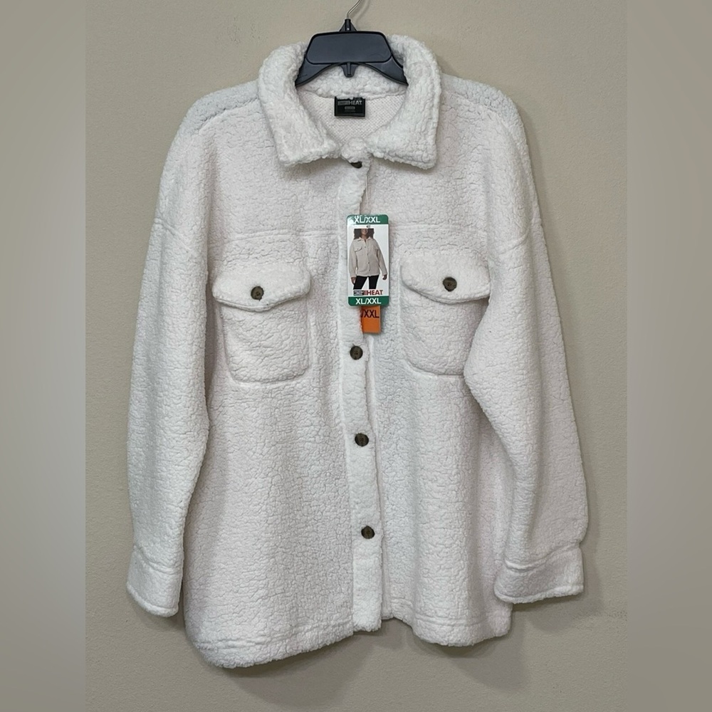 32 Degrees Women’s Ivory Button Up Collared Long Sleeve Fleece Shirt s XL/XXL